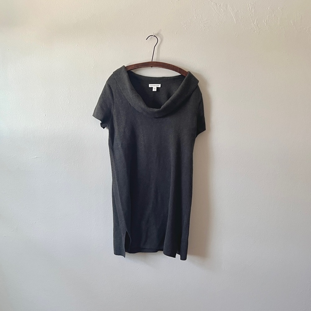 Coldwater Creek Eucalyptus Gray Knit Short Sleeve Tunic Mini Sweater Dress L